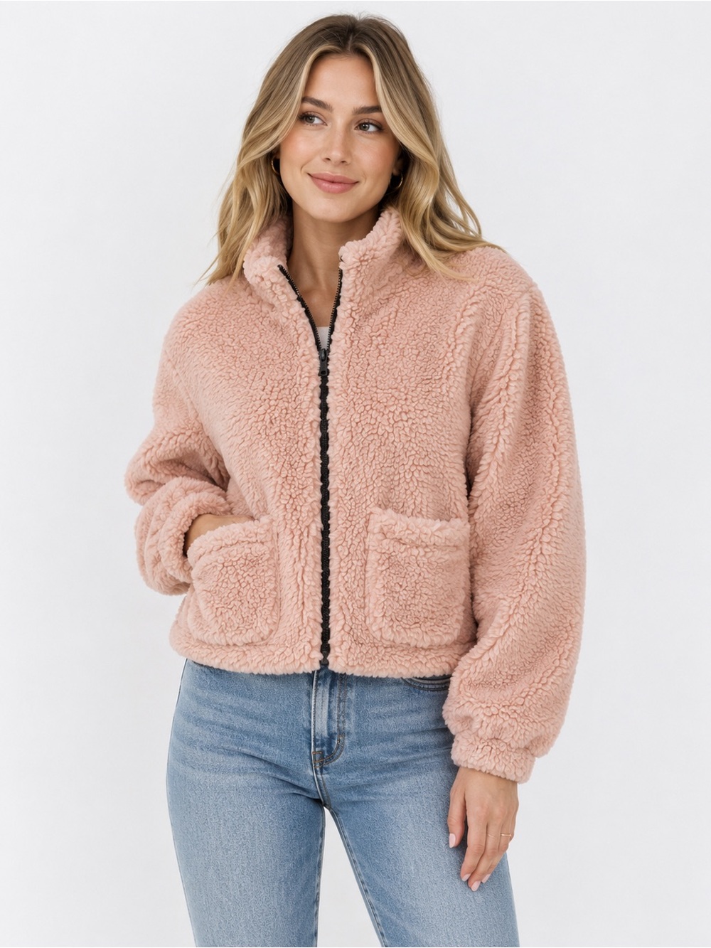 Cozy Pink Sherpa Jacket - Comfortable Zip Front